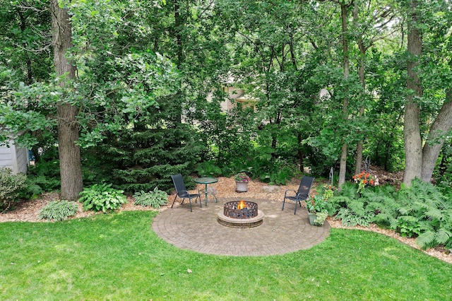 9755 Egret Blvd NW, Coon Rapids, MN 55433 - view of grassy yard featuring a fire pit and a patio area