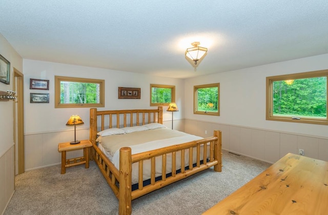 22855 Lake Hubert Dr, Lake Edward Twp, MN 56401 - carpeted bedroom with a wainscoted wall and a textured ceiling