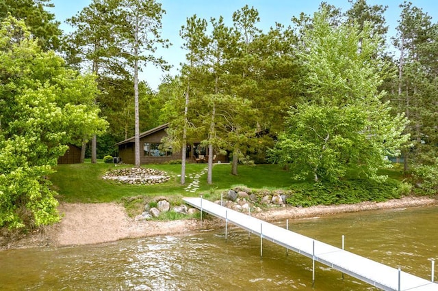 22855 Lake Hubert Dr, Lake Edward Twp, MN 56401 - dock featuring a lawn and a water view