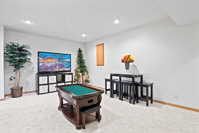 12351 Holly St NW, Coon Rapids, MN 55448 - recreation room with light carpet, baseboards, and recessed lighting