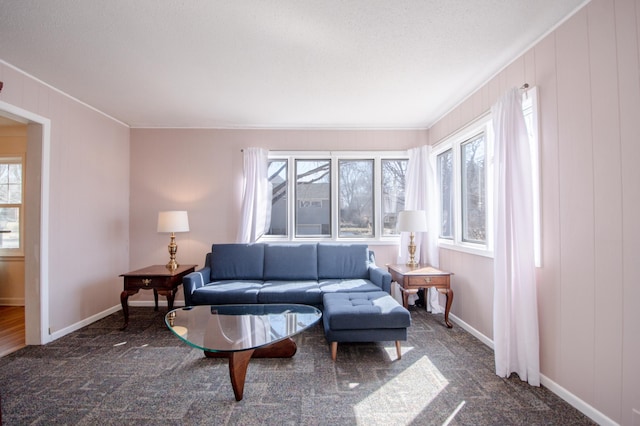 1904 Saunders Ave, Saint Paul, MN 55116 - carpeted living room with crown molding and baseboards