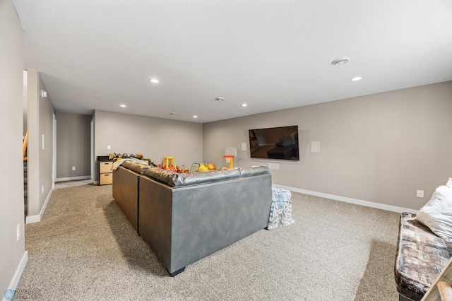 5409 47th Ave S, Fargo, ND 58104 - living room featuring light colored carpet, recessed lighting, and baseboards