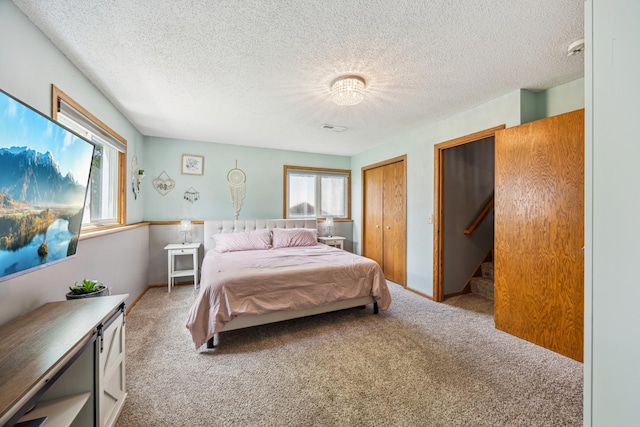 1435 104th Ln NW, Coon Rapids, MN 55433 - carpeted bedroom featuring multiple windows, multiple closets, and a textured ceiling