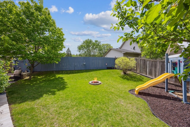 1435 104th Ln NW, Coon Rapids, MN 55433 - view of yard with a playground and an outdoor fire pit