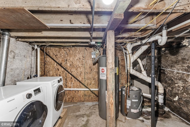 485 Belvidere St E, Saint Paul, MN 55107 - unfinished basement featuring washing machine and clothes dryer and water heater