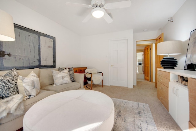 10014 Cove Dr, Hopkins, MN 55305 - living area featuring light carpet and ceiling fan