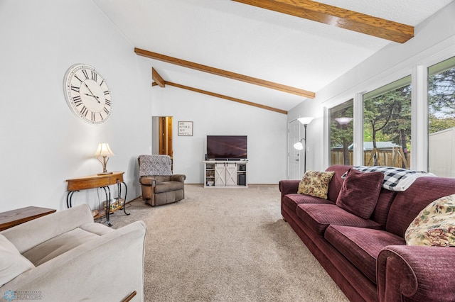 2514 Willow Rd N, Fargo, ND 58102 - carpeted living area with beamed ceiling and high vaulted ceiling