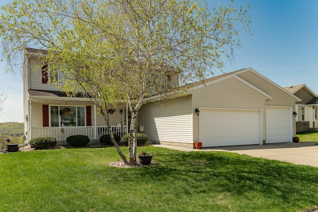 4822 3rd St NW, Rochester, MN 55901 - view of front facade featuring a garage, a porch, a front lawn, and driveway