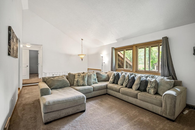 1653 Briardale Rd NE, Fridley, MN 55432 - living room with carpet, vaulted ceiling, and a textured ceiling