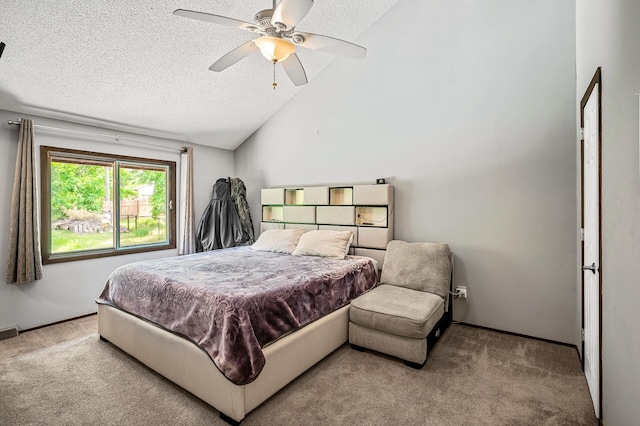 1653 Briardale Rd NE, Fridley, MN 55432 - carpeted bedroom featuring a textured ceiling, vaulted ceiling, ceiling fan, and baseboards