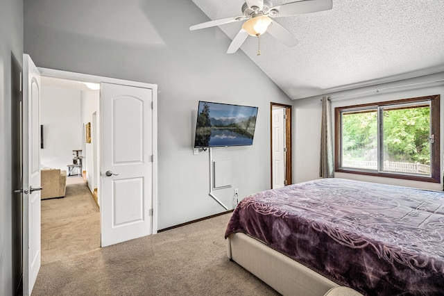 1653 Briardale Rd NE, Fridley, MN 55432 - carpeted bedroom featuring a textured ceiling, a ceiling fan, and high vaulted ceiling