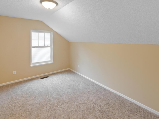 17394 Sunset Trl SW, Prior Lake, MN 55372 - additional living space featuring a textured ceiling, lofted ceiling, carpet flooring, and baseboards