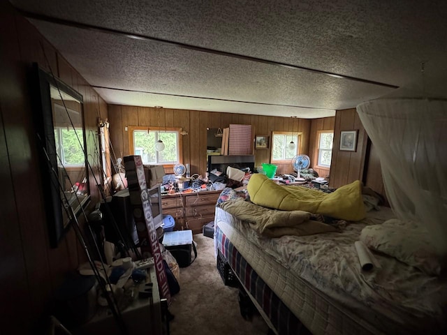 54202 Memory Ln NE, Waskish, MN 56685 - bedroom with carpet floors, wooden walls, and a textured ceiling