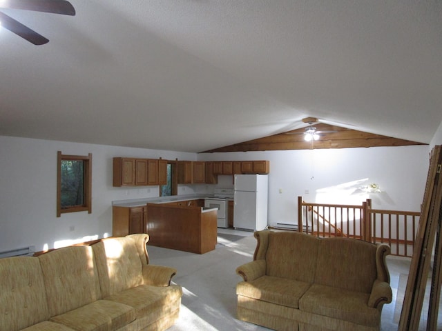 50532 County 29, Bemidji, MN 56601 - living area featuring a ceiling fan, lofted ceiling, and light carpet