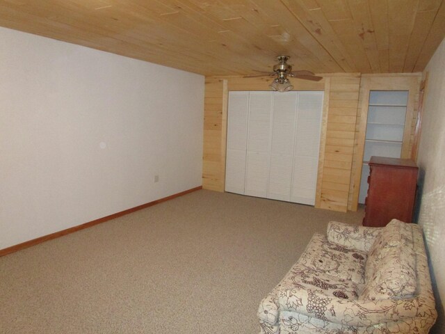 50532 County 29, Bemidji, MN 56601 - unfurnished bedroom featuring wooden ceiling, carpet floors, a closet, and ceiling fan