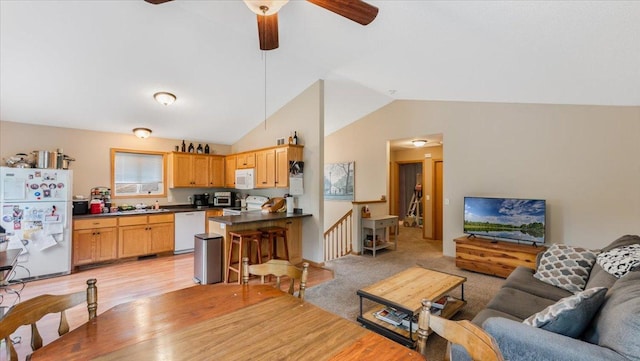 833 19th Ave N, Saint Cloud, MN 56303 - living room featuring light wood-style flooring, lofted ceiling, and a ceiling fan