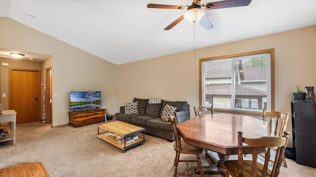 833 19th Ave N, Saint Cloud, MN 56303 - living room with lofted ceiling, light carpet, and a ceiling fan