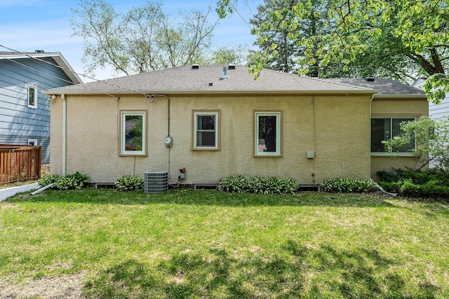 back of house featuring stucco siding and central AC unit