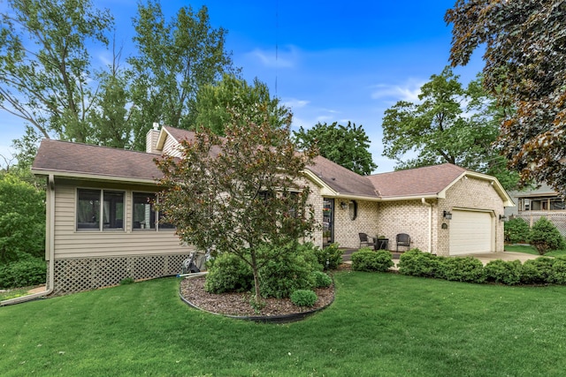 480 Suzanne Ave, Shoreview, MN 55126 - view of front facade with a chimney, an attached garage, and a front lawn