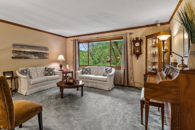 480 Suzanne Ave, Shoreview, MN 55126 - living room featuring crown molding, carpet, and a textured ceiling