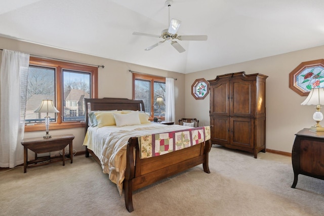 1438 Kings Wood Rd, Eagan, MN 55122 - bedroom featuring light colored carpet, baseboards, ceiling fan, and vaulted ceiling
