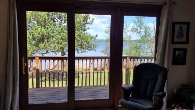 entryway featuring a water view