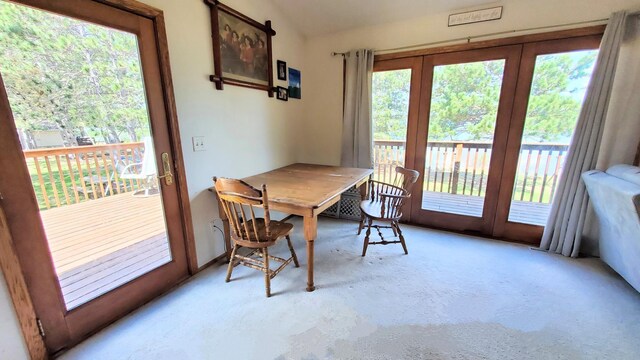 carpeted dining space with plenty of natural light