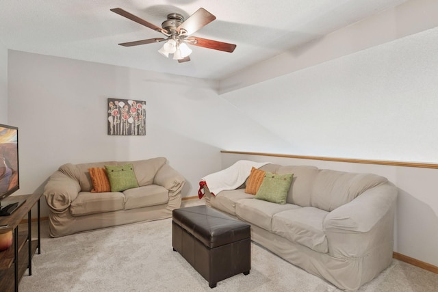 12977 Echo Ln, Apple Valley, MN 55124 - carpeted living room with ceiling fan, vaulted ceiling, and baseboards