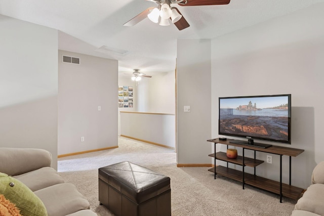 12977 Echo Ln, Apple Valley, MN 55124 - living room with a ceiling fan, carpet, and baseboards