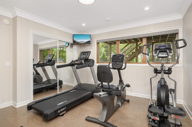 14575 268th Ave NW, Zimmerman, MN 55398 - exercise area with ornamental molding, baseboards, and recessed lighting