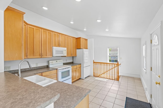 2216 57th St, Minneapolis, MN 55419 - kitchen with white appliances, light tile patterned floors, and recessed lighting