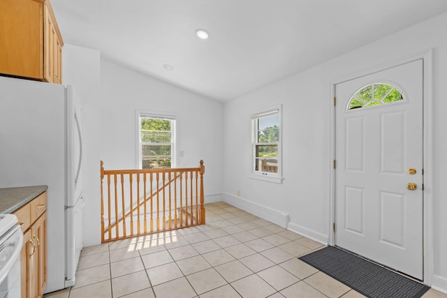 2216 57th St, Minneapolis, MN 55419 - entrance foyer featuring vaulted ceiling, light tile patterned flooring, and recessed lighting