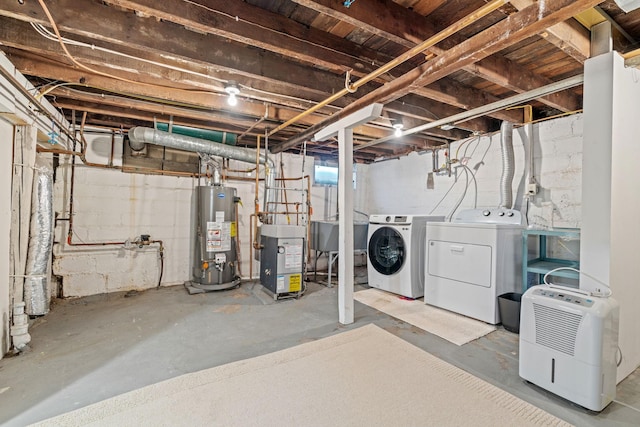 2216 57th St, Minneapolis, MN 55419 - unfinished below grade area with gas water heater, washing machine and clothes dryer, and a heating unit