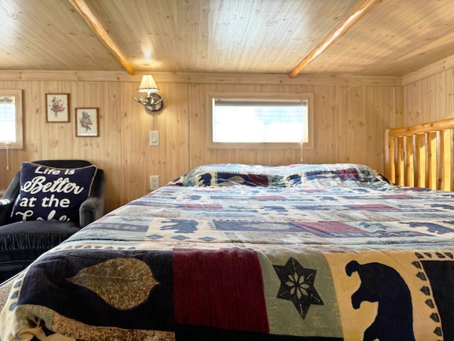 7625 US Highway 169, Garrison, MN 56450 - bedroom featuring wooden ceiling and wood walls