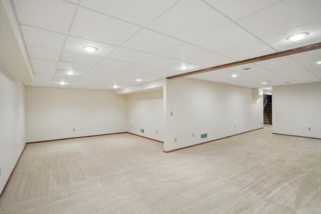 8681 144th Street Ct, Apple Valley, MN 55124 - finished basement featuring light colored carpet, baseboards, recessed lighting, and a paneled ceiling