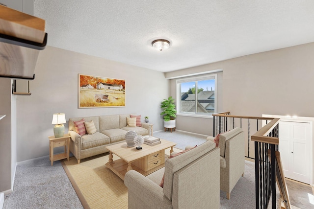 8754 Cottonwood Ln N, Maple Grove, MN 55369 - carpeted living room with baseboards and a textured ceiling