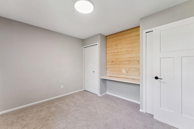 8754 Cottonwood Ln N, Maple Grove, MN 55369 - unfurnished bedroom with carpet floors, baseboards, two closets, and wood walls