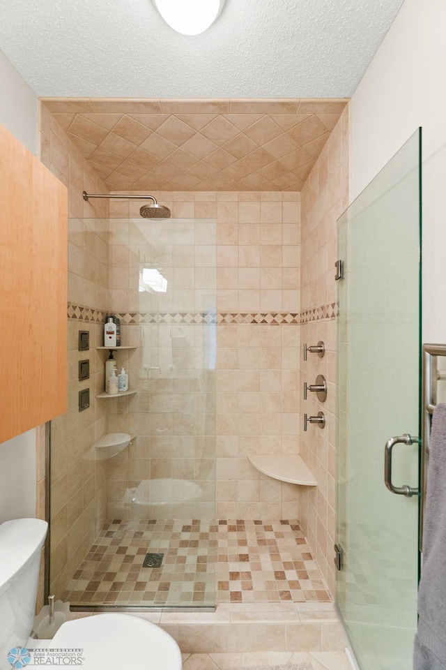 2501 30th Ave S Unit 201, Fargo, ND 58103 - full bath featuring toilet, a shower stall, and a textured ceiling