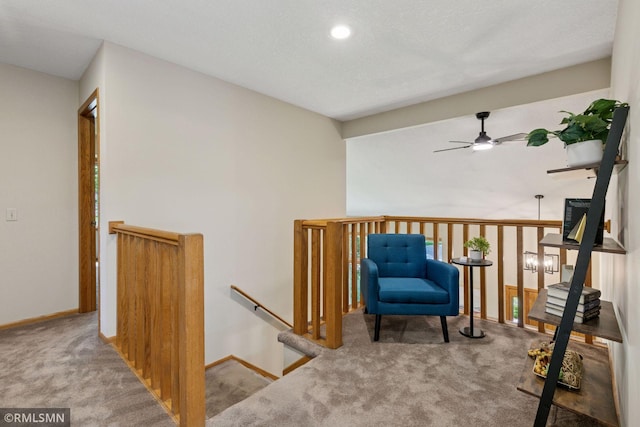 12762 Foliage Ave, Apple Valley, MN 55124 - living area featuring an upstairs landing, carpet, ceiling fan, baseboards, and recessed lighting