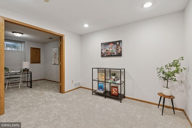 12762 Foliage Ave, Apple Valley, MN 55124 - sitting room featuring baseboards, carpet, a desk, and recessed lighting