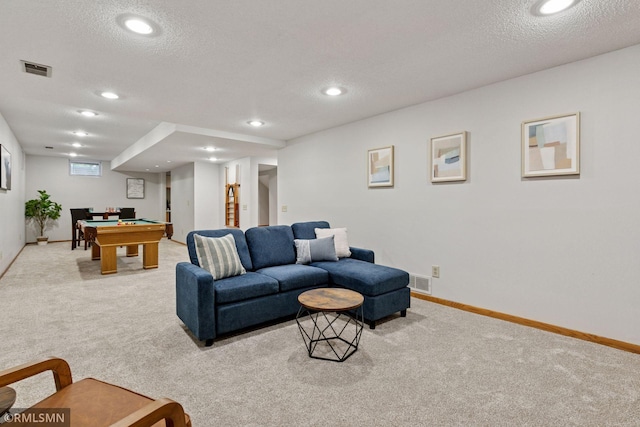 12762 Foliage Ave, Apple Valley, MN 55124 - living area with carpet floors, billiards, baseboards, recessed lighting, and a textured ceiling