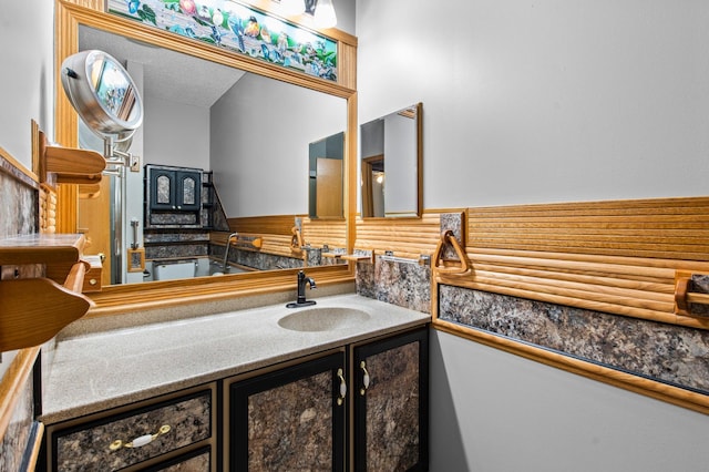 351 100th Ct NE, Blaine, MN 55434 - bathroom featuring vanity and rustic walls