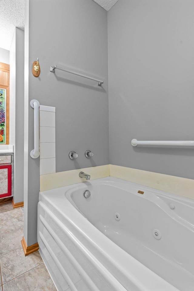 351 100th Ct NE, Blaine, MN 55434 - full bathroom with a textured ceiling, a whirlpool tub, and tile patterned flooring