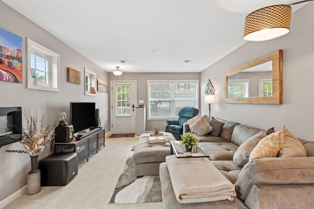 2119 Cedar Grove Trl, Eagan, MN 55122 - living area with carpet floors, baseboards, and a textured ceiling