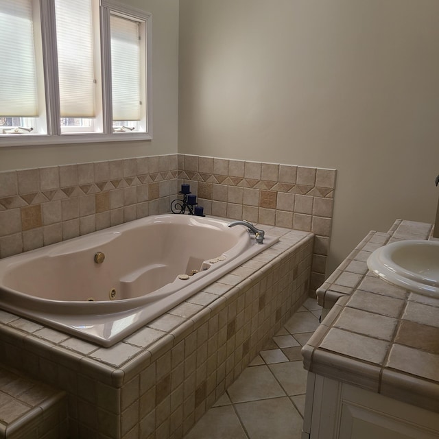 14473 Barnes Dr, Lake View Twp, MN 56501 - bathroom with a whirlpool tub, tile patterned flooring, and vanity