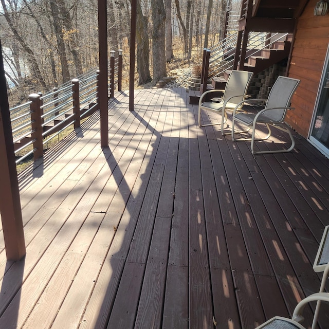 14473 Barnes Dr, Lake View Twp, MN 56501 - wooden deck featuring stairs