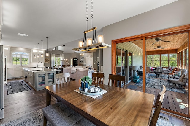W10415 521st Ave, Prescott, WI 54021 - dining room featuring dark wood finished floors, plenty of natural light, and ceiling fan