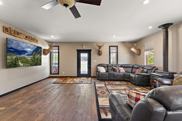 W10415 521st Ave, Prescott, WI 54021 - living room with hardwood / wood-style floors, recessed lighting, a ceiling fan, and baseboards