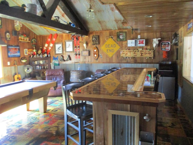 8300 263rd St, Saint Cloud, MN 56301 - game room featuring billiards table, wooden walls, and wooden ceiling