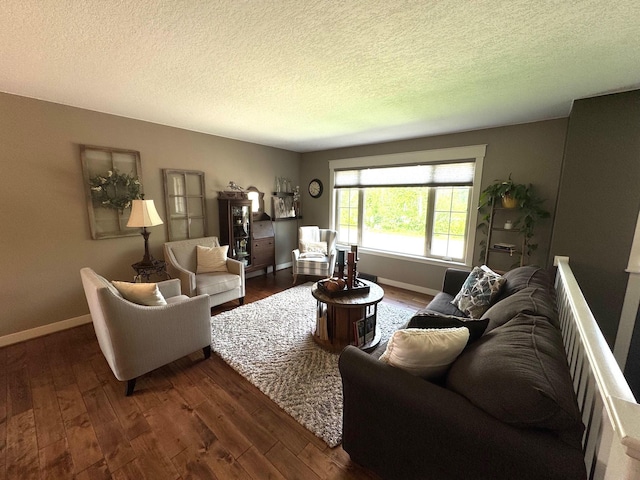 8300 263rd St, Saint Cloud, MN 56301 - living room featuring dark wood-style flooring, a textured ceiling, and baseboards